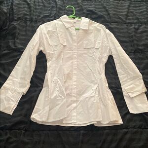 White Long Sleeve Notched Collar Shirt Dress